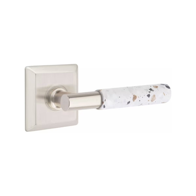 Emtek Select T-Bar Terrazzo Lever with Quincy Rosette in Satin Nickel finish