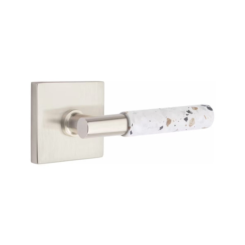 Emtek Select T-Bar Terrazzo Lever with Square Rosette in Satin Nickel finish