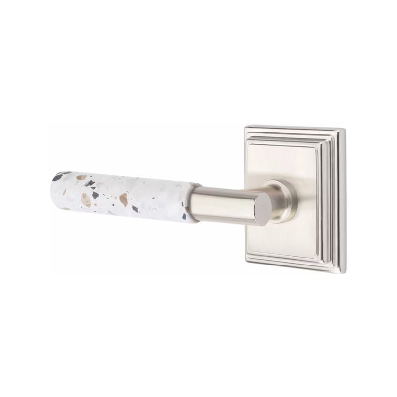 Emtek Select T-Bar Terrazzo Lever with Wilshire Rosette in Satin Nickel finish