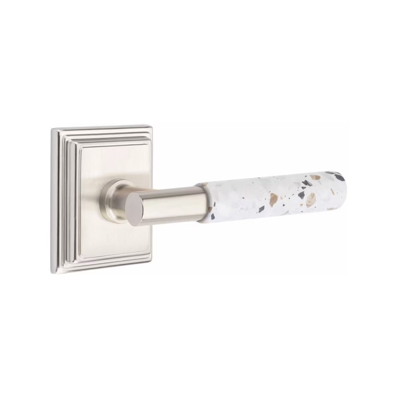 Emtek Select T-Bar Terrazzo Lever with Wilshire Rosette in Satin Nickel finish