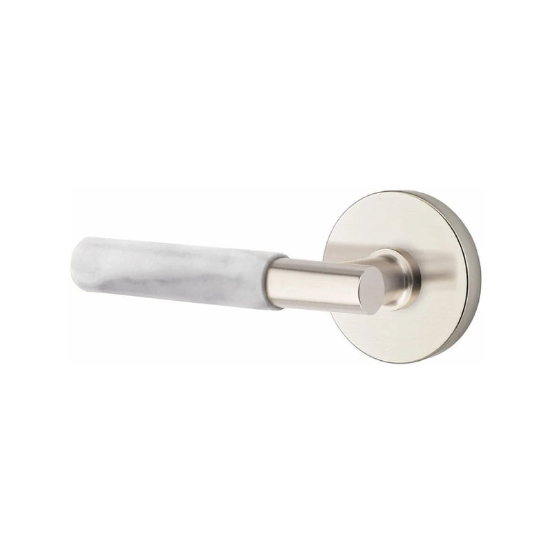 Emtek Select T-Bar White Marble Lever with Disk Rosette in Satin Nickel finish