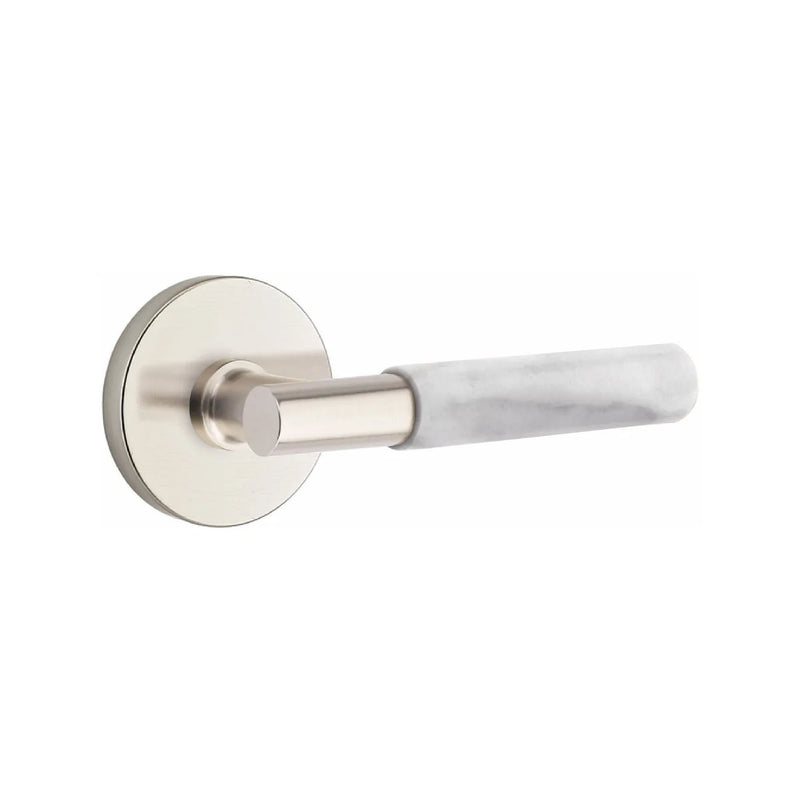 Emtek Select T-Bar White Marble Lever with Disk Rosette in Satin Nickel finish