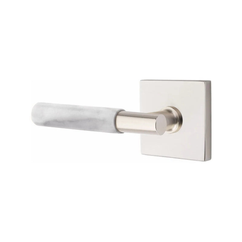 Emtek Select T-Bar White Marble Lever with Square Rosette in Satin Nickel finish