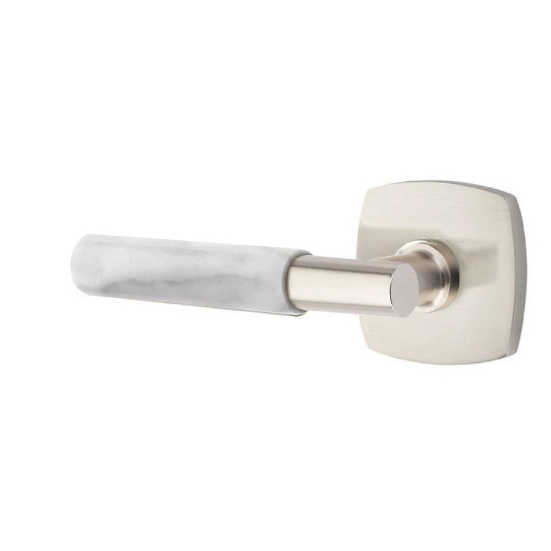 Emtek Select T-Bar White Marble Lever with Urban Modern Rosette in Satin Nickel finish