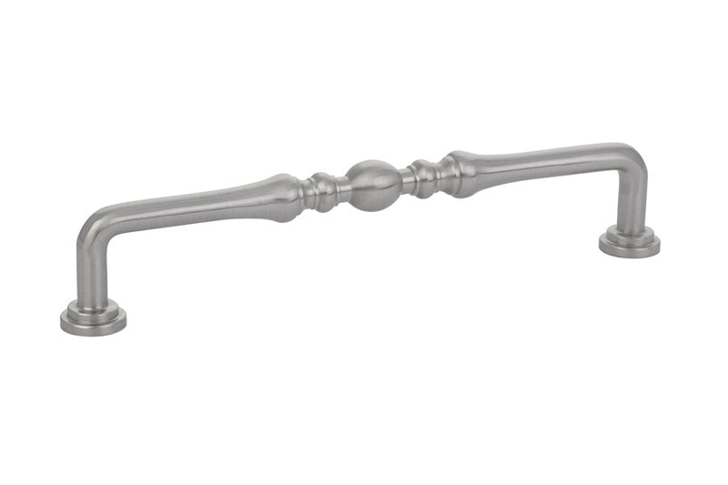 The Emtek Spindle Cabinet Pull, 6" Center to Center in Satin Nickel finish