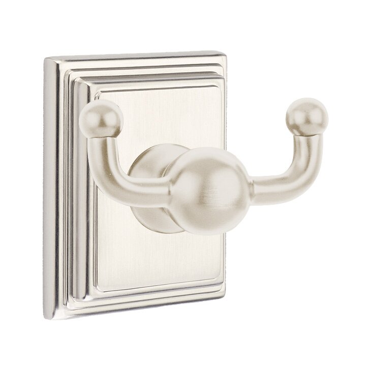 Emtek Traditional Brass Double Robe Hook With Wilshire Rosette in Satin Nickel finish