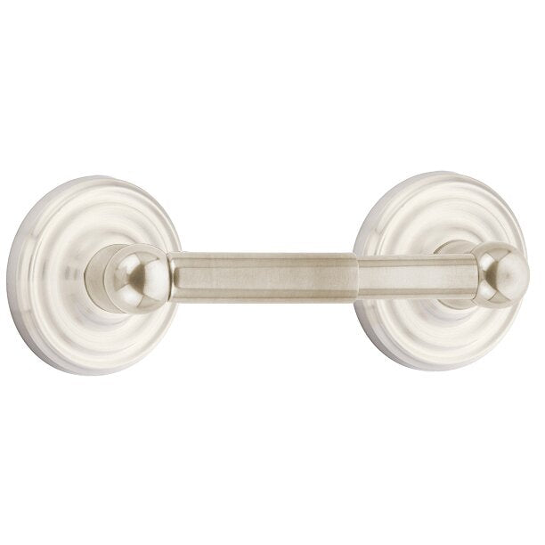 Emtek Traditional Brass Paper Holder - Spring Rod Style (3 3/8" Projection) With Regular Rosette in Satin Nickel finish