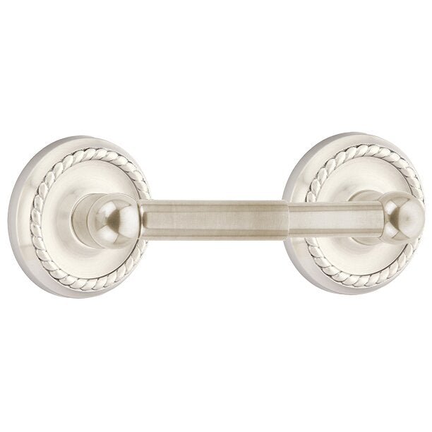 Emtek Traditional Brass Paper Holder - Spring Rod Style (3 3/8" Projection) With Rope Rosette in Satin Nickel finish