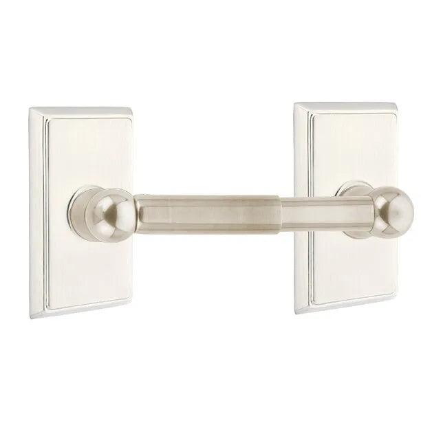 Emtek Traditional Brass Paper Holder - Spring Rod Style (3 3/8" Projection) With Rectangular Rosette in Satin Nickel finish