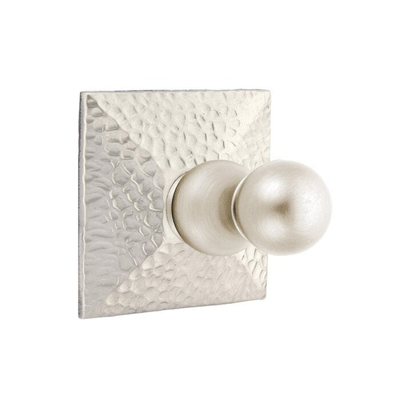 Emtek Traditional Brass Single Robe Hook With Hammered Rosette in Satin Nickel finish