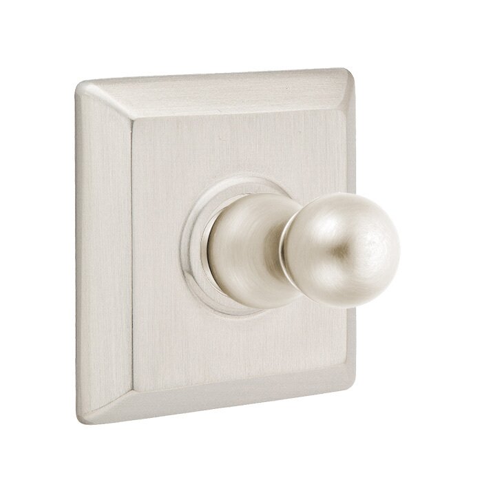 Emtek Traditional Brass Single Robe Hook With Quincy Rosette in Satin Nickel finish