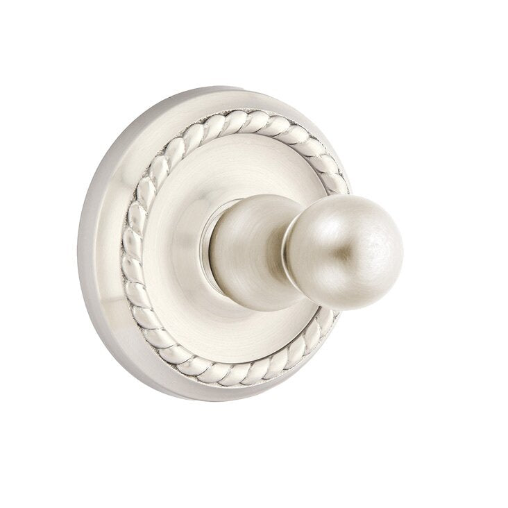 Emtek Traditional Brass Single Robe Hook With Rope Rosette in Satin Nickel finish