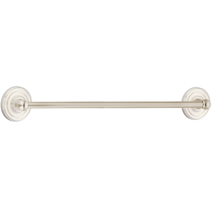 The Emtek Traditional Brass Towel Bar with Regular Rosette in Satin Nickel finish.