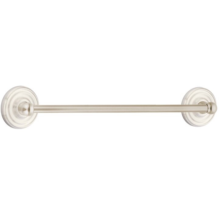 The Emtek Traditional Brass Towel Bar with Regular Rosette in Satin Nickel finish.