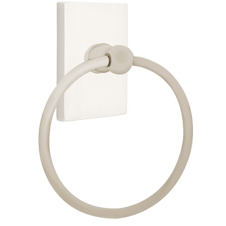 Emtek Traditional Brass Towel Ring (6 7/8" Overall) With Modern Rectangular Rosette in Satin Nickel finish