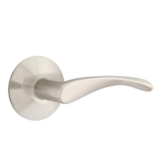 The Emtek Triton Lever With Modern Rosette in Satin Nickel finish.