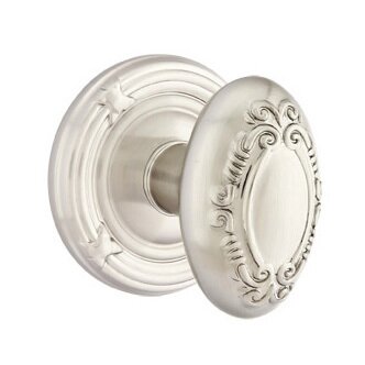 Emtek Victoria Knob with Ribbon & Reed Rosette in Satin Nickel finish