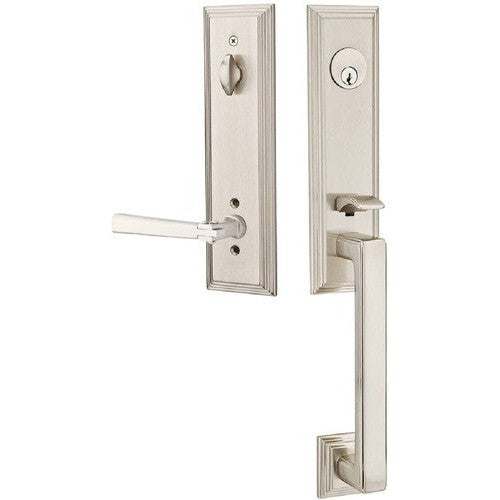 Emtek Wilshire Tubular Entrance Handleset With Arts & Crafts Lever in Satin Nickel finish