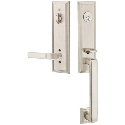 Emtek Wilshire Tubular Entrance Handleset With Aston Lever in Satin Nickel finish