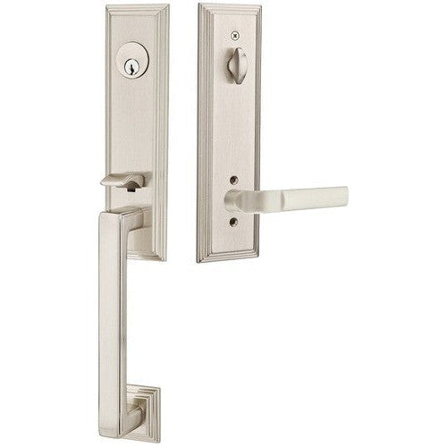 Emtek Wilshire Tubular Entrance Handleset With Aston Lever in Satin Nickel finish