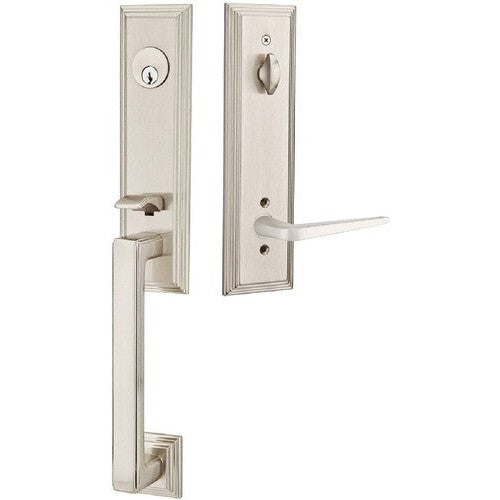 Emtek Wilshire Tubular Entrance Handleset With Athena Lever in Satin Nickel finish