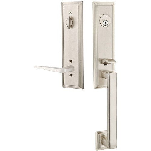 Emtek Wilshire Tubular Entrance Handleset With Athena Lever in Satin Nickel finish