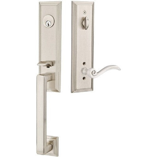 Emtek Wilshire Tubular Entrance Handleset With Elan Lever in Satin Nickel finish