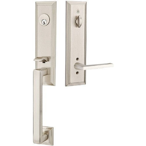 Emtek Wilshire Tubular Entrance Handleset With Helios Lever in Satin Nickel finish