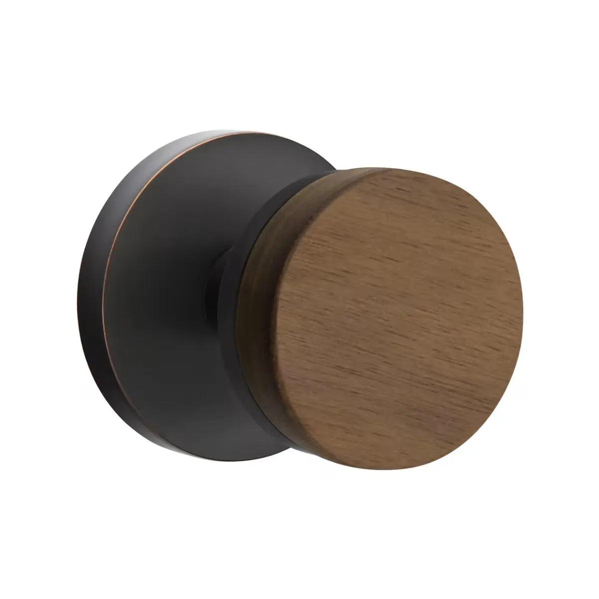 Emtek Select Conical Dark Walnut Knob with Disk Rosette Oil Rubbed Bronze