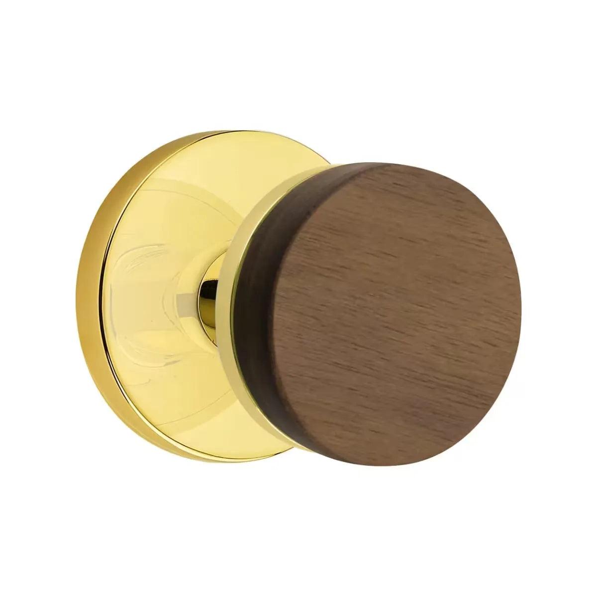 Emtek Select Conical Dark Walnut Knob with Disk Rosette Unlacquered Brass
