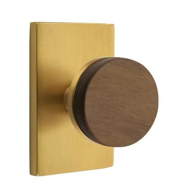 Emtek Select Conical Dark Walnut Knob with Modern Rectangular Rosette French Antique