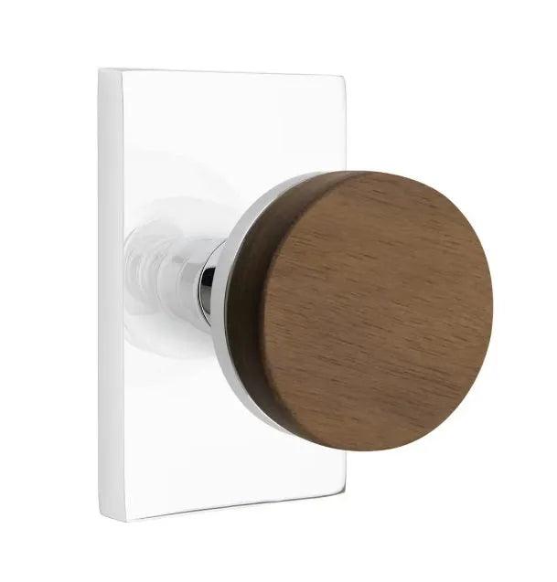 Emtek Select Conical Dark Walnut Knob with Modern Rectangular Rosette Polished Chrome