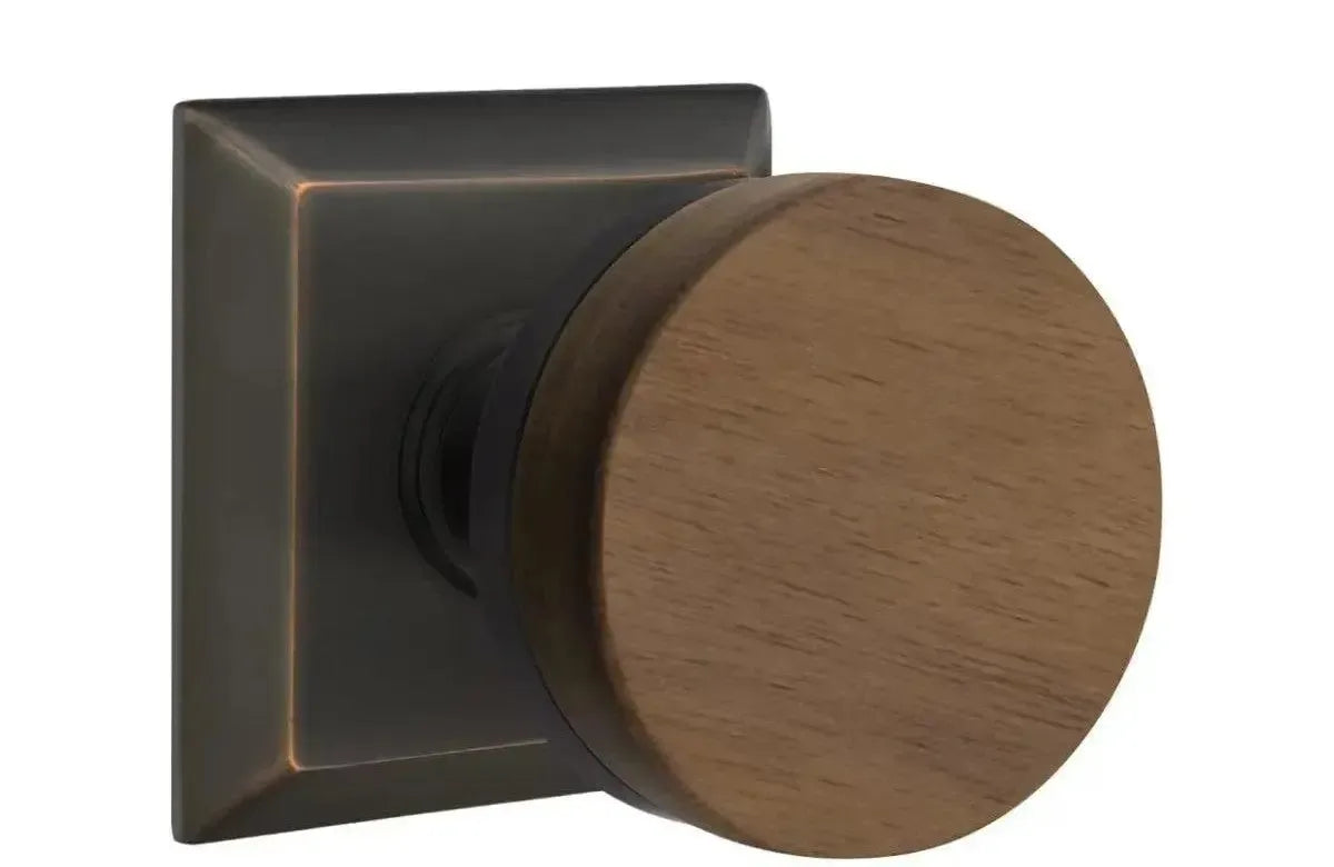 Emtek Select Conical Dark Walnut Knob with Quincy Rosette in Oil Rubbed Bronze finish