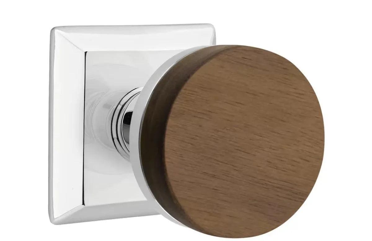 Emtek Select Conical Dark Walnut Knob with Quincy Rosette Polished Chrome