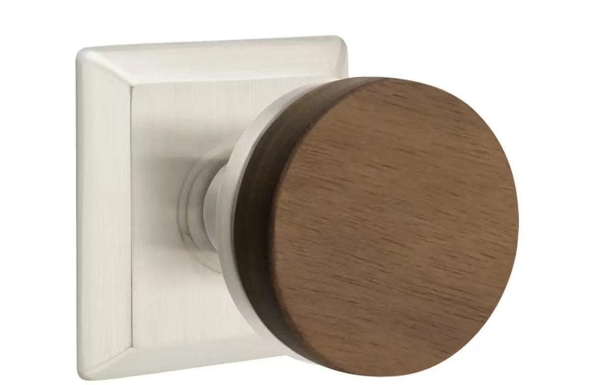Emtek Select Conical Dark Walnut Knob with Quincy Rosette Satin Nickel