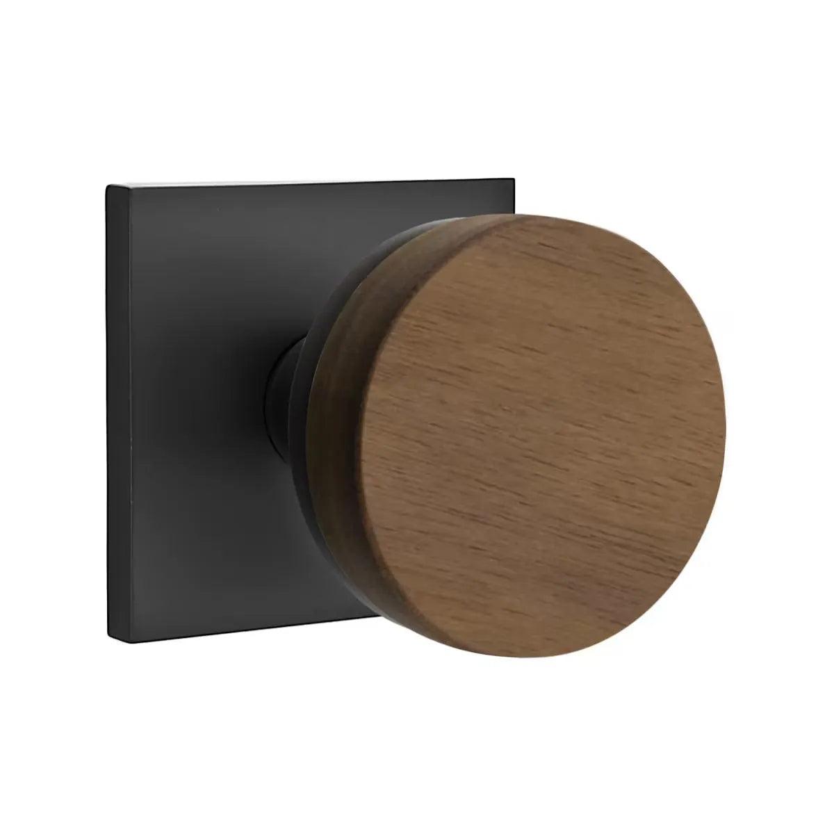 Emtek Select Conical Dark Walnut Knob with Square Rosette Flat Black