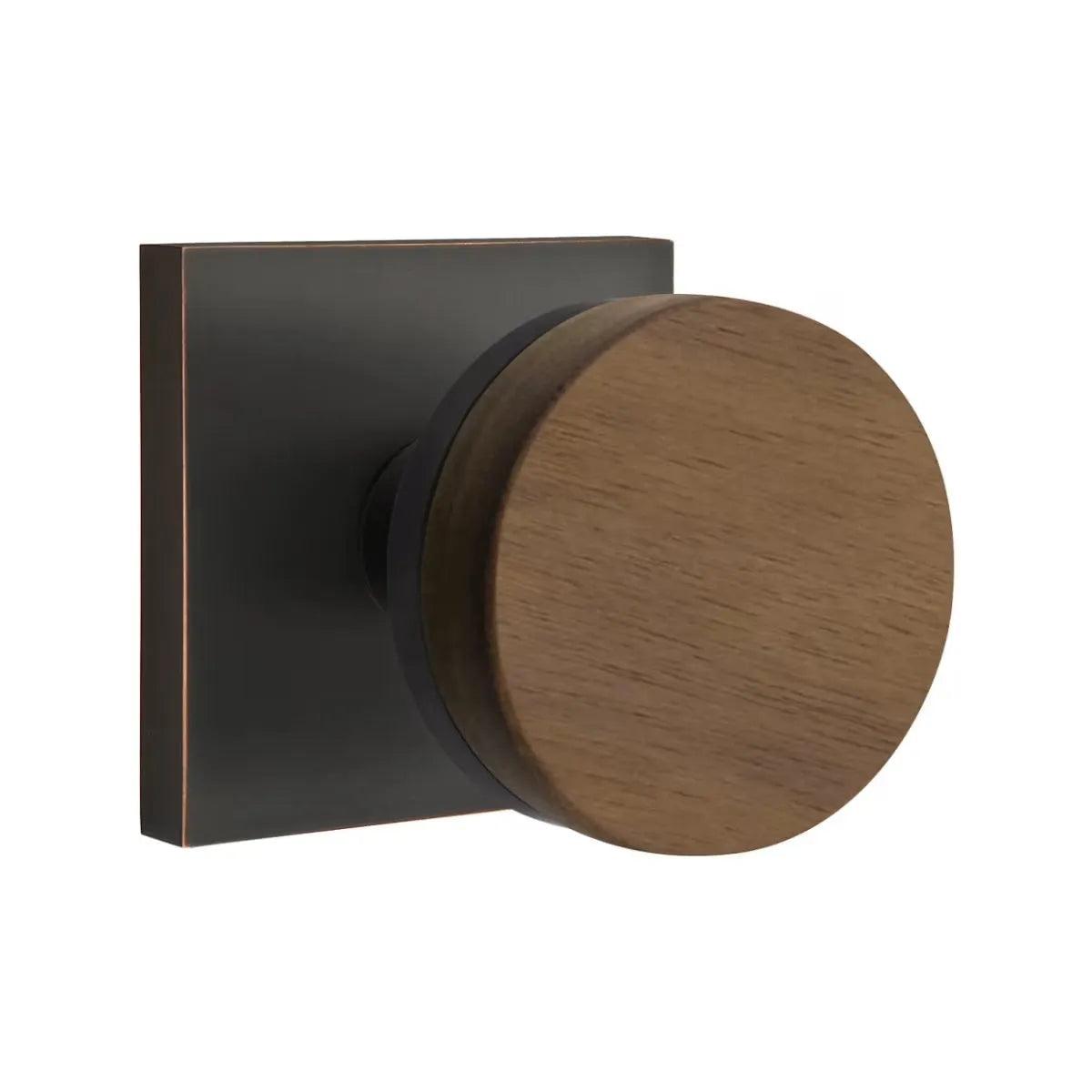 Emtek Select Conical Dark Walnut Knob with Square Rosette Oil Rubbed Bronze