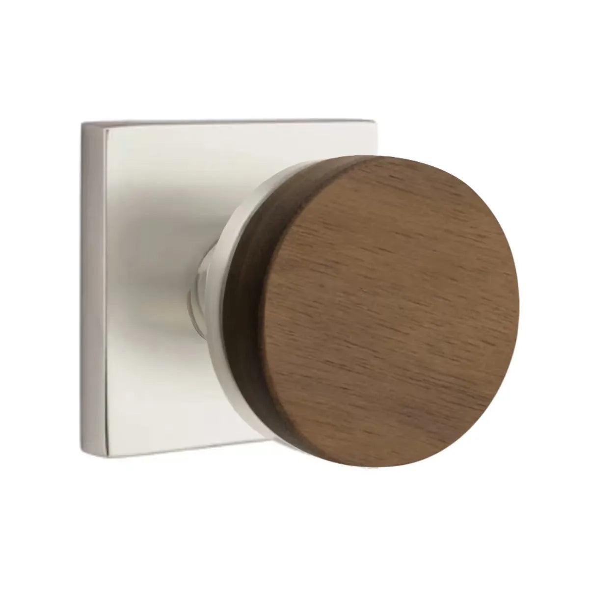 Emtek Select Conical Dark Walnut Knob with Square Rosette Satin Nickel