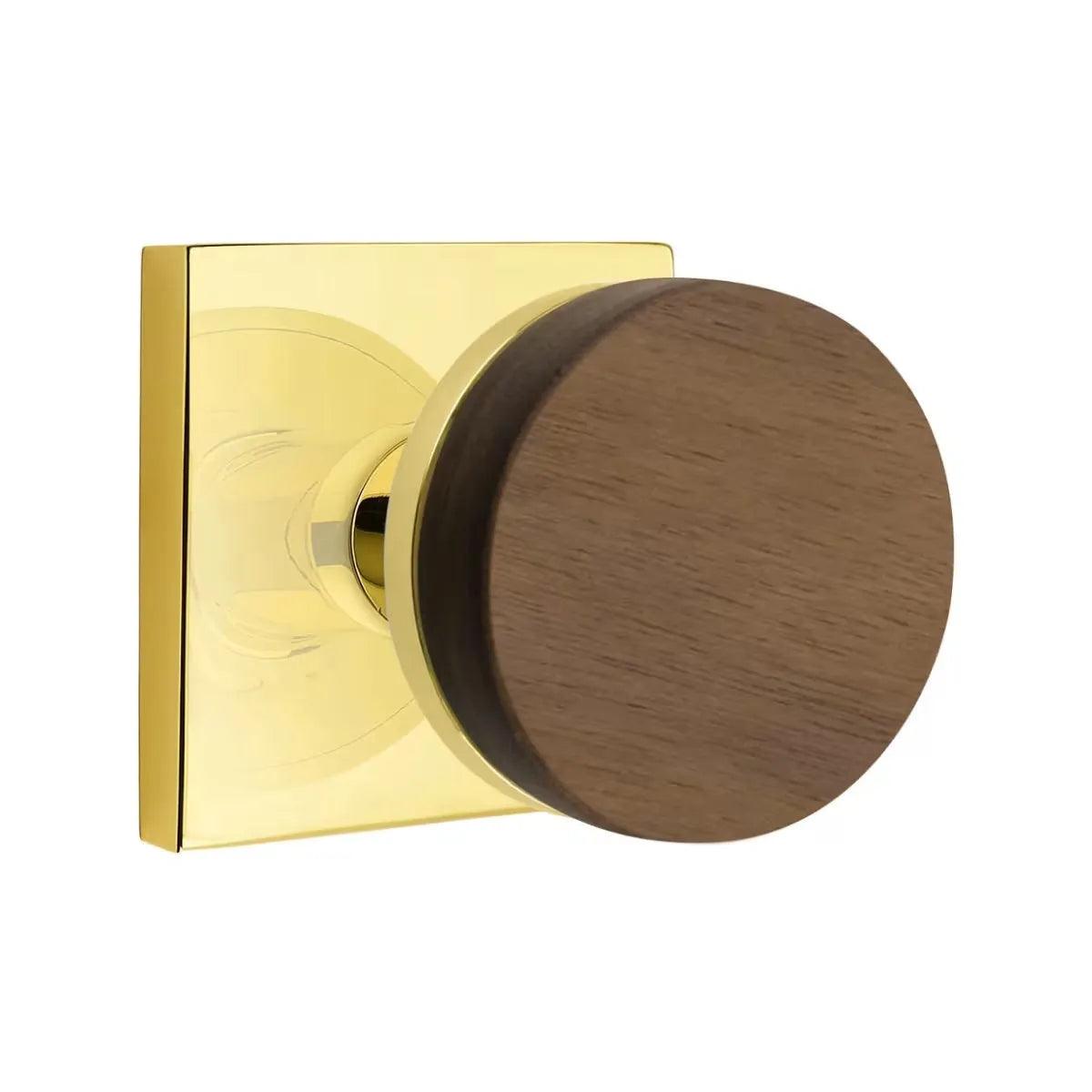 Emtek Select Conical Dark Walnut Knob with Square Rosette Unlacquered Brass