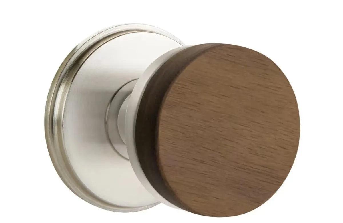 Emtek Select Conical Dark Walnut Knob with Watford Rosette Satin Nickel