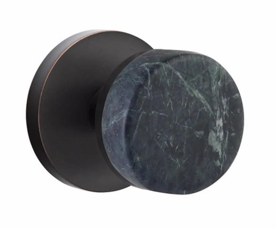 Emtek Select Conical Green Marble Knobset with Disk Rosette Oil Rubbed Bronze