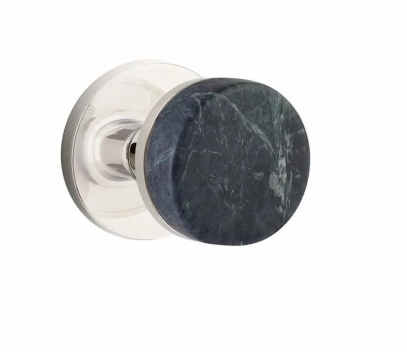 Emtek Select Conical Green Marble Knobset with Disk Rosette Polished Nickel