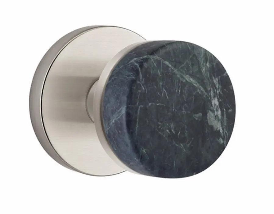 Emtek Select Conical Green Marble Knobset with Disk Rosette Satin Nickel