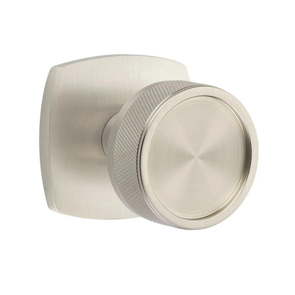 Emtek Select Conical Knurled Knob with Urban Modern Rosette in Satin Nickel finish