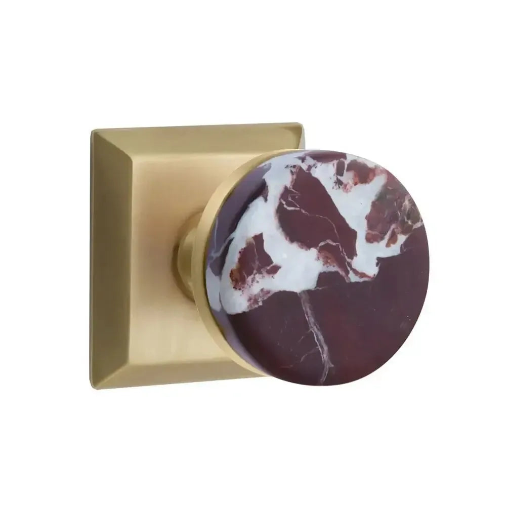 Emtek Select Conical Rosso Levanto Marble Knobset with Quincy Rosette in French Antique finish