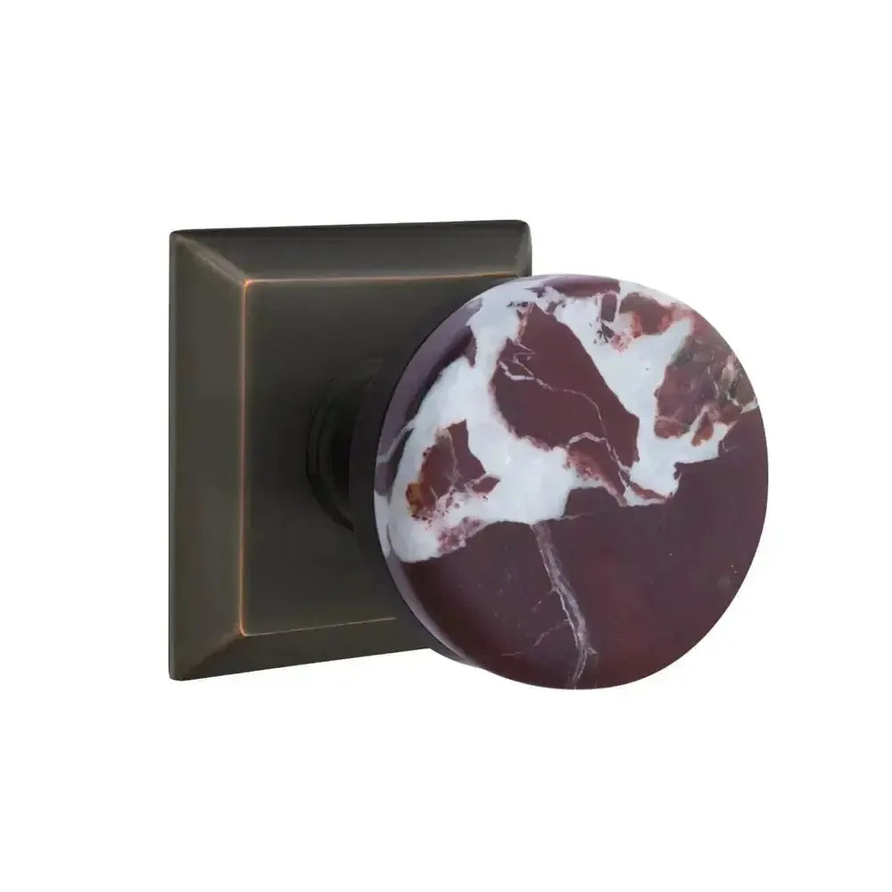 Emtek Select Conical Rosso Levanto Marble Knobset with Quincy Rosette in Oil Rubbed Bronze finish