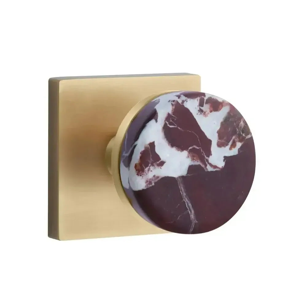 Emtek Select Conical Rosso Levanto Marble Knobset with Square Rosette in French Antique finish
