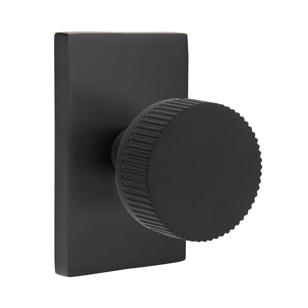 Emtek Select Conical Straight Knurled Knob with Modern Rectangular Rosette Flat Black