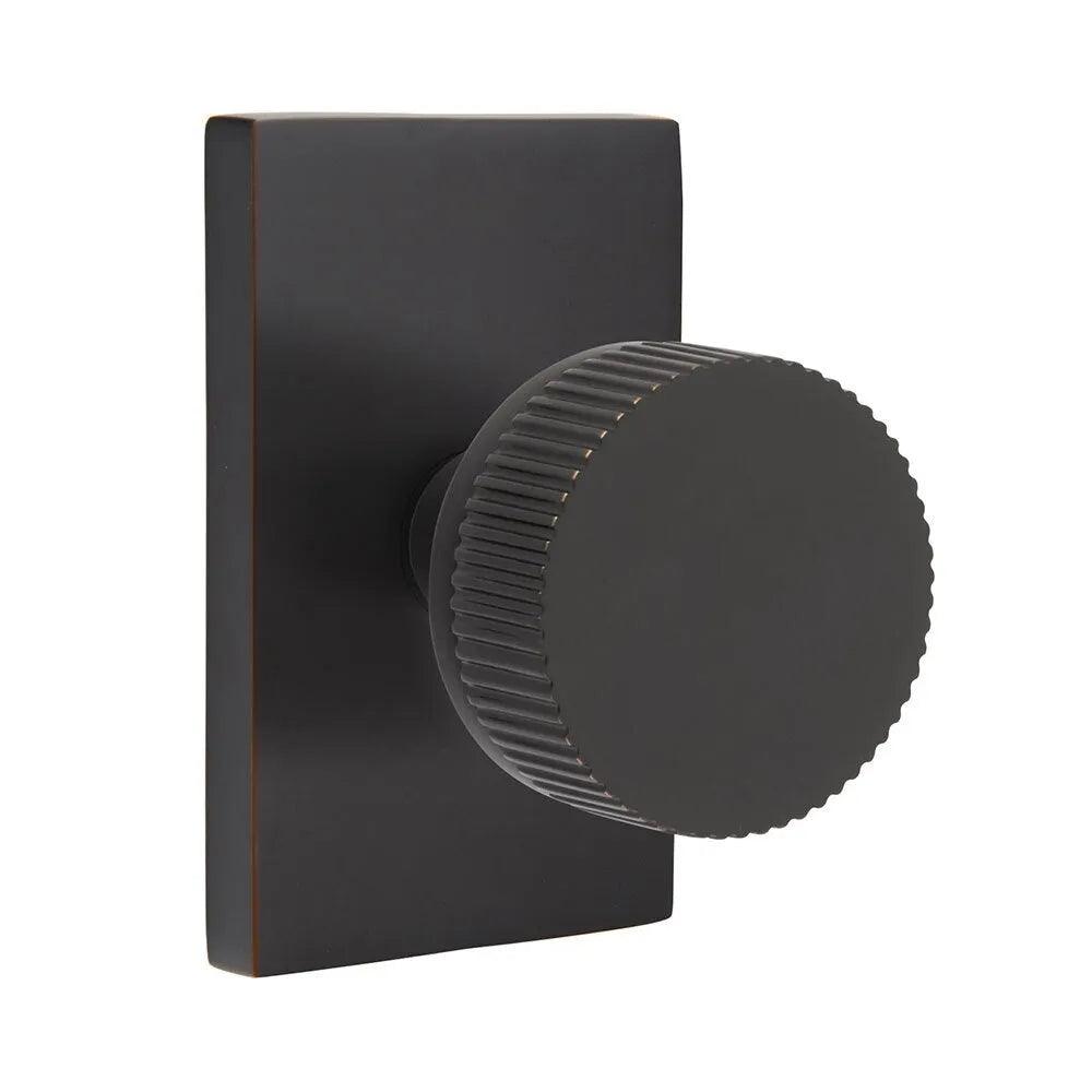 Emtek Select Conical Straight Knurled Knob with Modern Rectangular Rosette Oil Rubbed Bronze