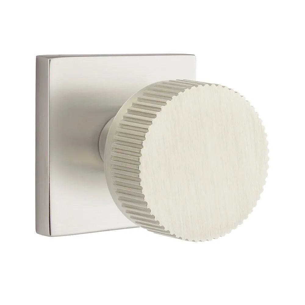 Emtek Select Conical Straight Knurled Knob with Square Rosette Satin Nickel